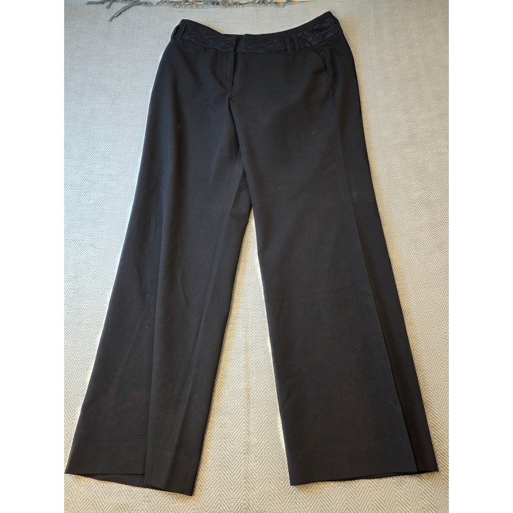 Larry Levine Stretch Dress Pants Womens 12 Black Lace Waistband Classic Office